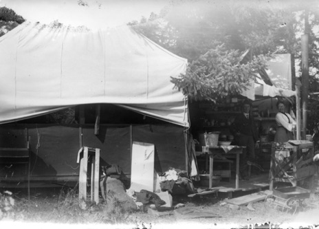 Print from large post card negative. GWI and LaDora Jones in shadows, may be Baker Bay on Long Beach